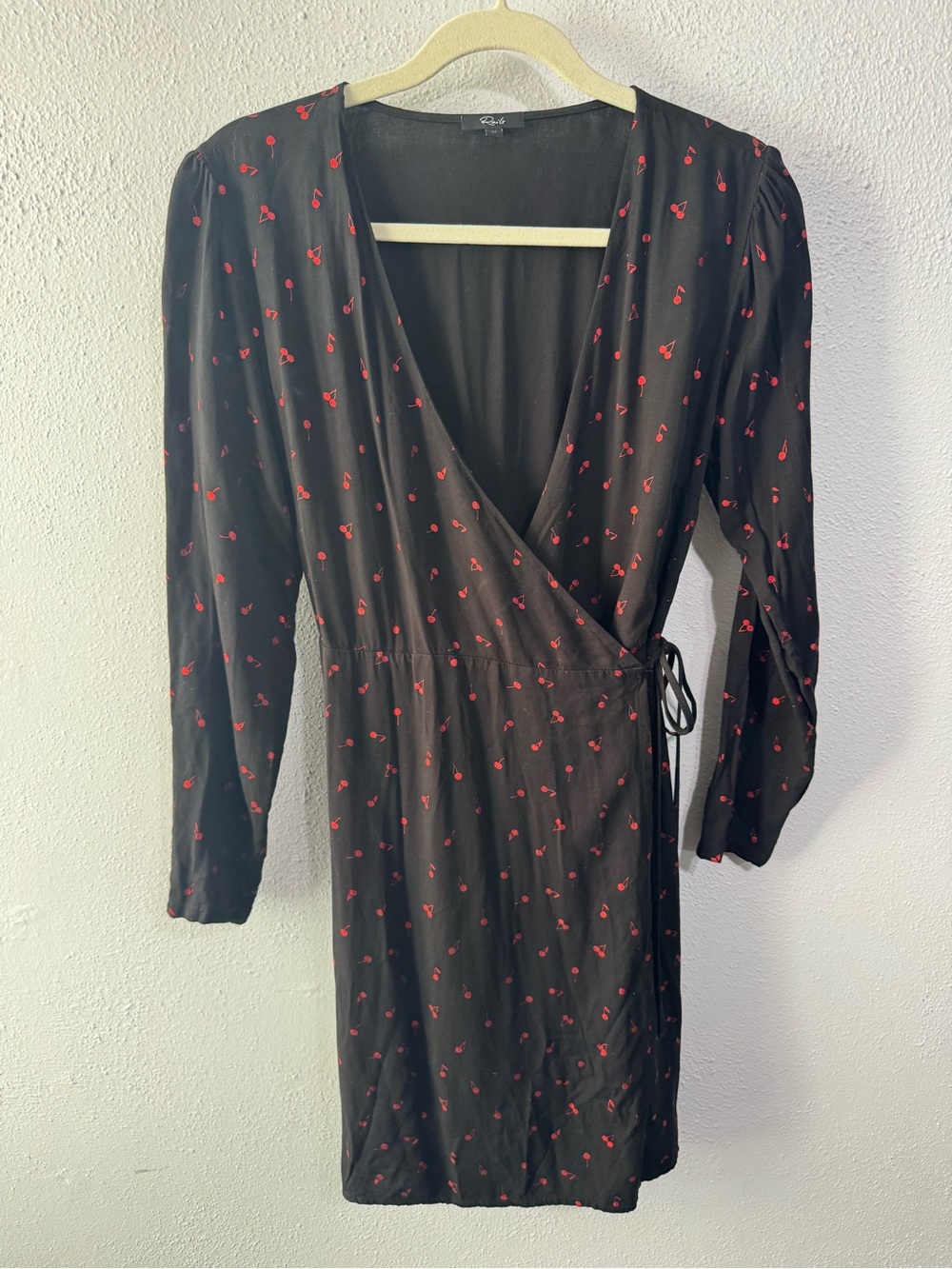 Rails Black Wrap Dress with Red Cherry Print size medium